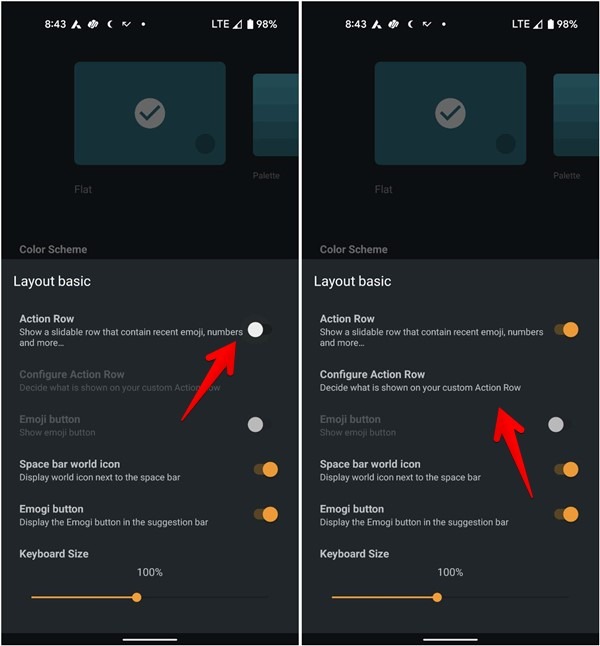 Enabling "Action Row" option in Chrooma Keyboard app.