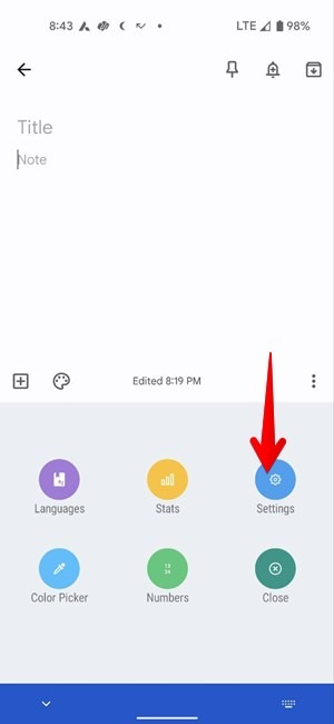 Selecting "Settings" button in the icon grid of Chrooma Keyboard.