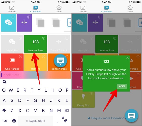 Tapping on "Number Row" tile in Flesky app for iOS.