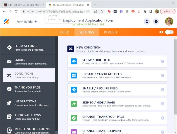 Google Forms Alternatives Jotform Conditions