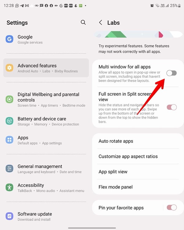 Samsung Galaxy Fold Force Split Screen