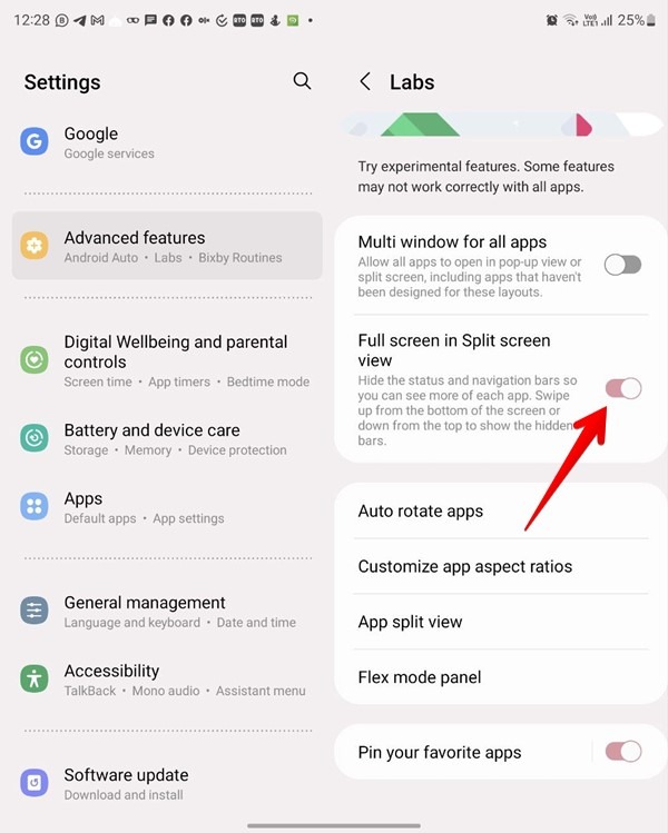 Samsung Galaxy Fold Hide Status Bar Split Screen