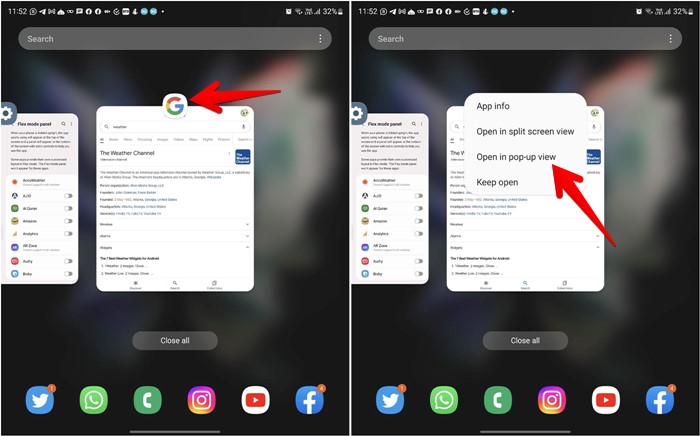 Samsung Galaxy Fold Pop Up View Enable