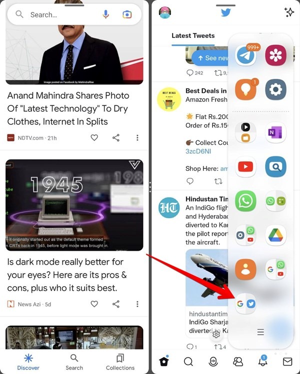 Samsung Galaxy Fold Split Screen App Pair Open