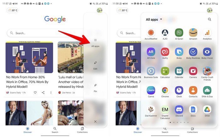 Samsung Galaxy Fold Split Screen Edge Panel All Apps