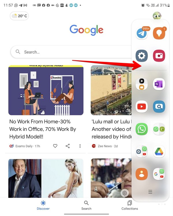 Samsung Galaxy Fold Split Screen Edge Panel Open