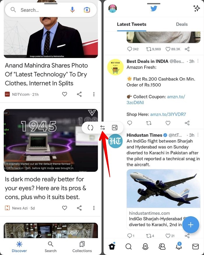 Samsung Galaxy Fold Split Screen Swap Apps