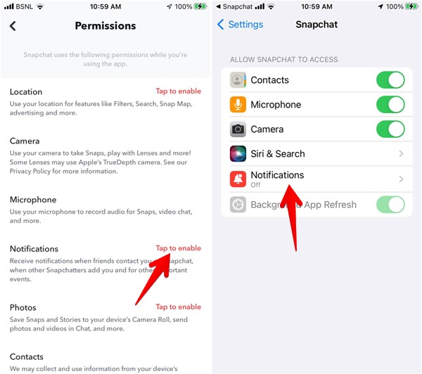Snapchat Settings Manage Notification Permission