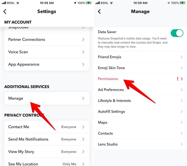 Snapchat Settings Manage