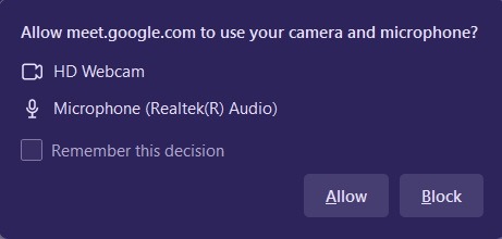 Test Your Webcam Browser Permission Tab