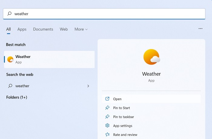 Windows Weather Apps Default Start Menu