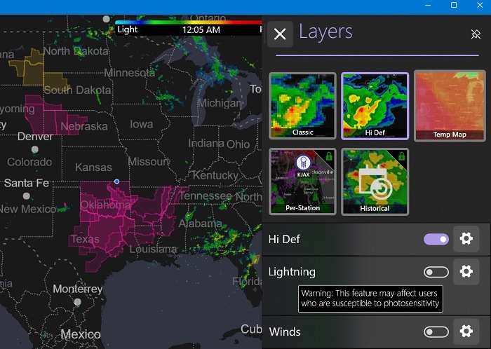 Windows Weather Apps Myradar Layers