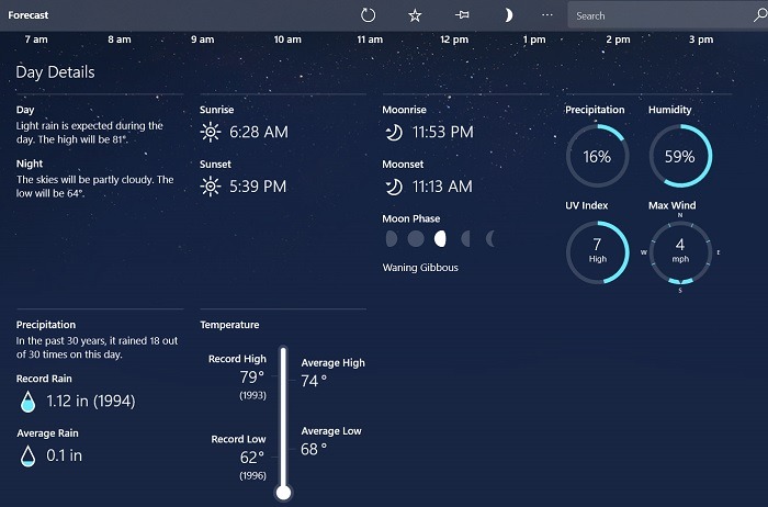 Windows Weather Apps Windows11 Default Weather App Sunrise Moonrise