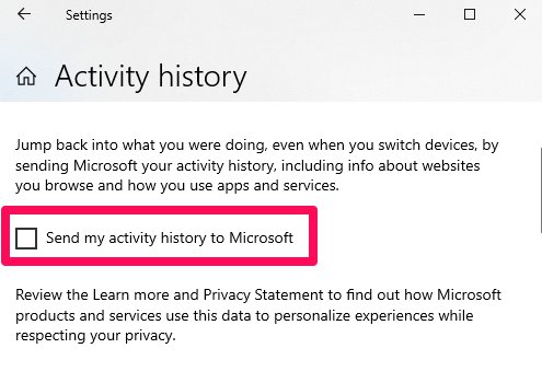 Windows Settings Send My Activity History To Microsoft 1