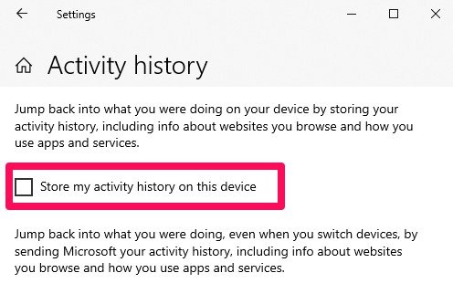 Windows Settings Store My Activity History On This Devide