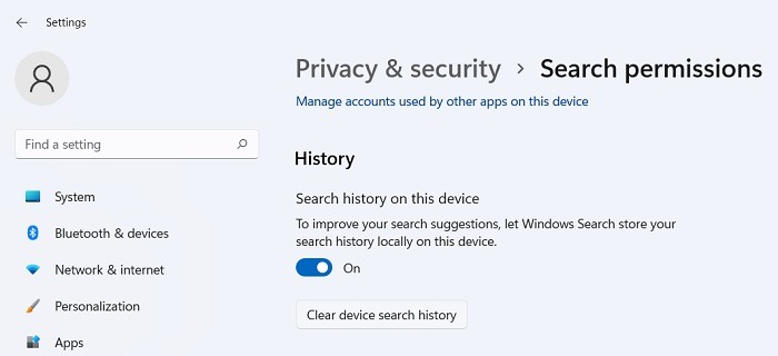Windows11 Stuck Search Privacy And Security Device Search History