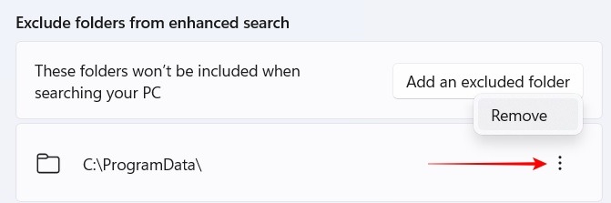 Windows11 Stuck Search Remove Excluded Folder