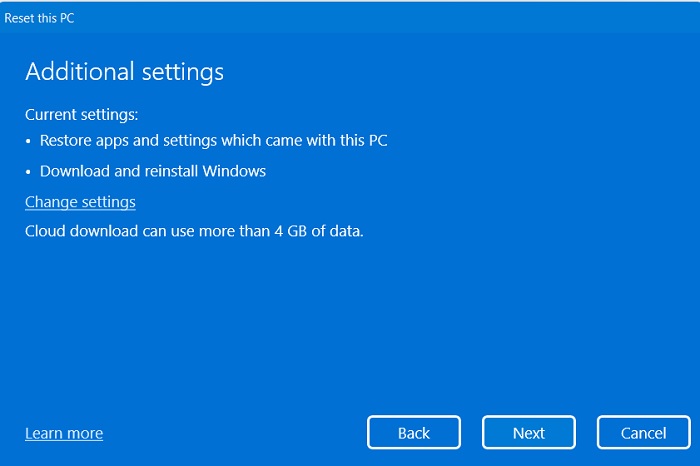 Windows11 Stuck Search Reset Pc Addtional Settings