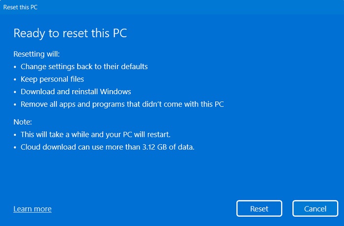 Windows11 Stuck Search Reset Pc Ready To Reset This Pc 2