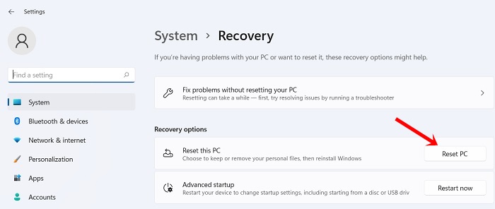 Windows11 Stuck Search Reset Pc