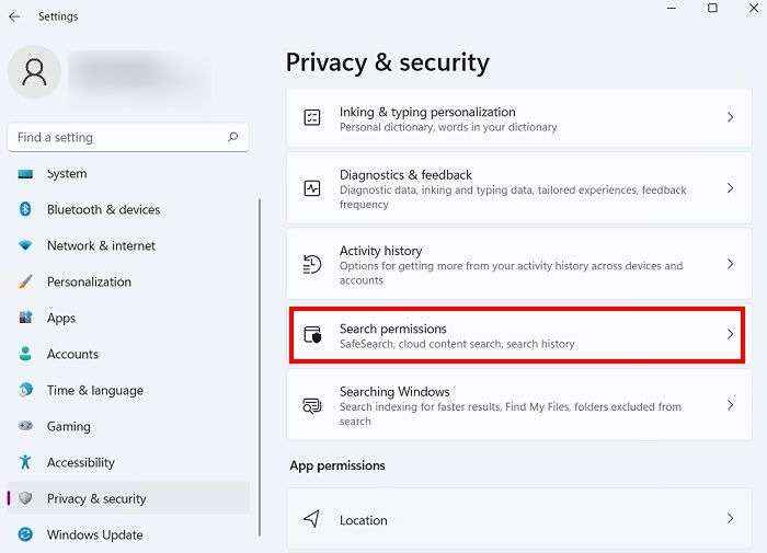Windows11 Stuck Search Settings Permissions