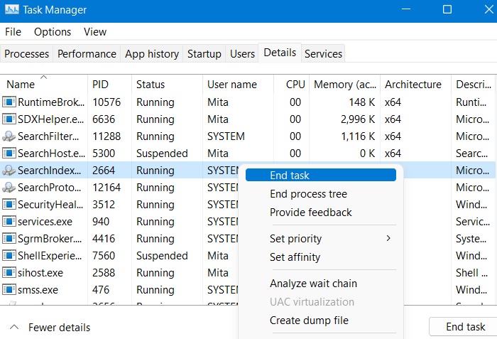Windows11 Stuck Search Task Manager End Task Searchindex