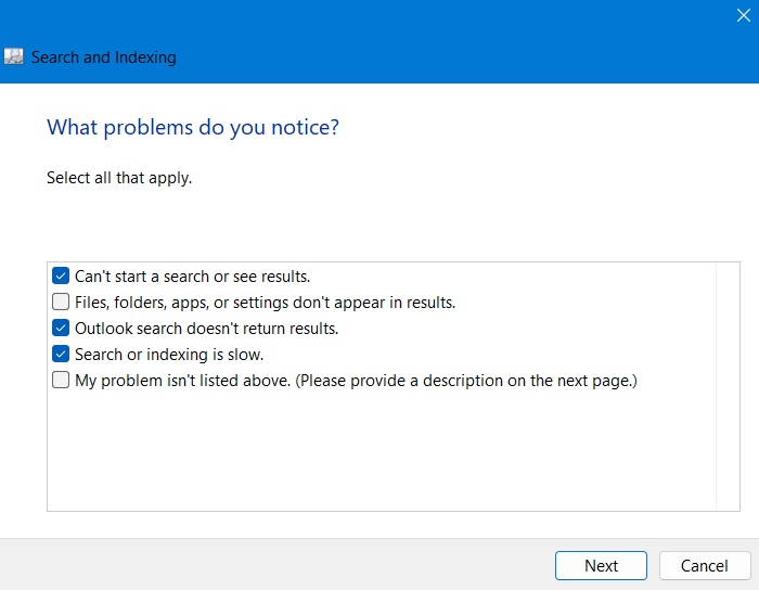 Windows11 Stuck Search And Indexing Check Problems Noticed