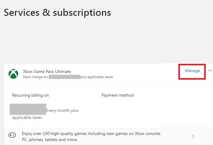 Xbox Person Bought Services Subscriptions Manage