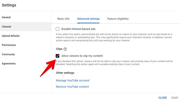 Youtube Channel Disable Clips