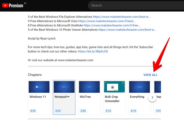 Youtube Chapter View All