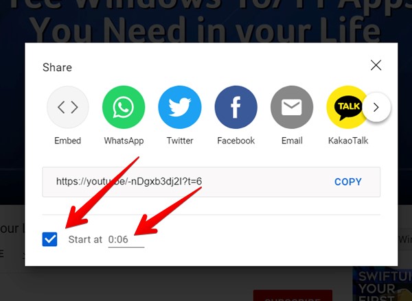 Youtube Video Share Choose Time