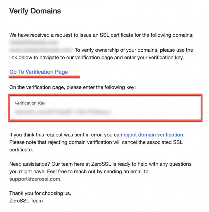 Zerossl Verification Key