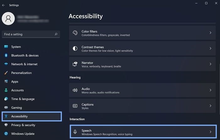 Accessibility Main Menu Speech