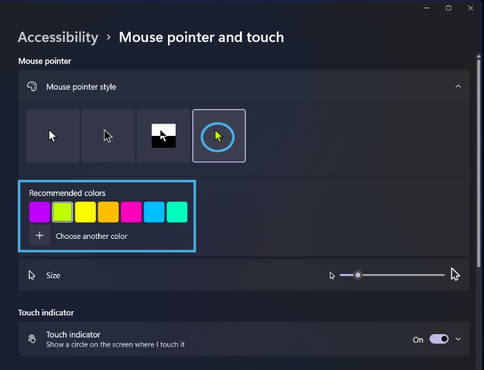 Accessibility Mouse Pointer Color 1