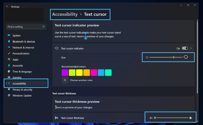 Accessibility Text Cursor