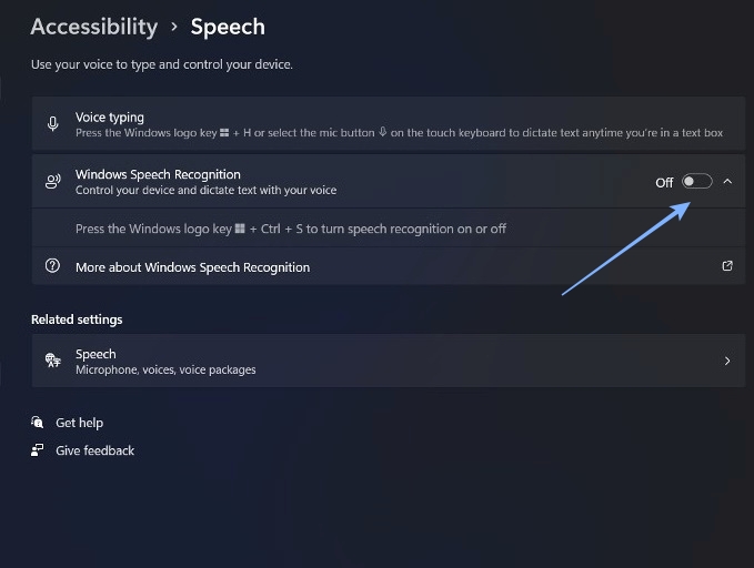 Accessibility Voice Typing Toggle On