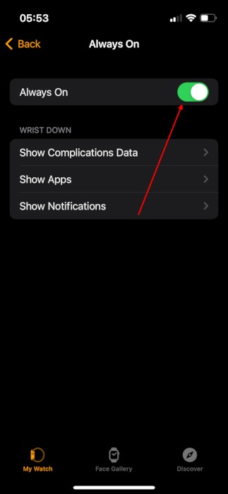 Apple Watch Battery Watch App Display And Brightness Always On Toggle