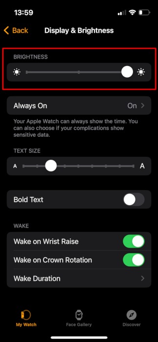 Apple Watch Battery Watch App Display And Brightness Brightness