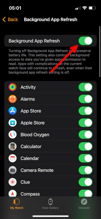 Apple Watch Battery Watch App General Background App Refresh Toggle