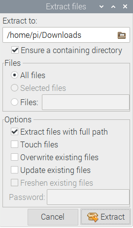Archiver Raspberry Pi Extract Window