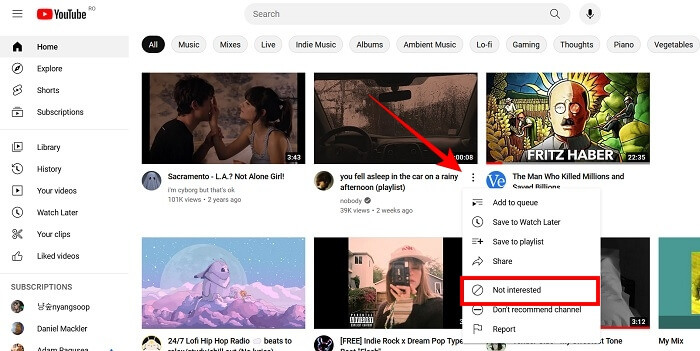 Block Channels Youtube Pc Dot Menu Do Not Recommd