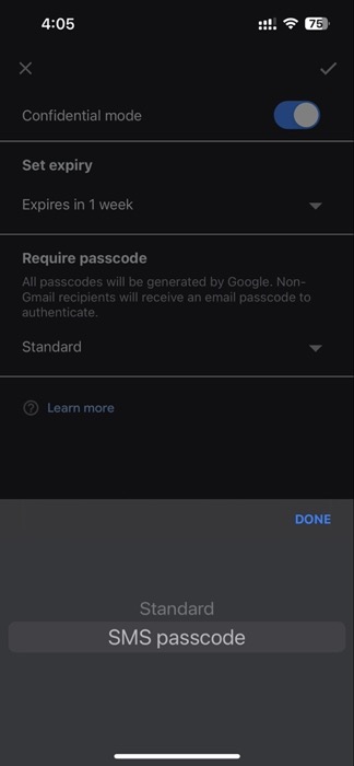 Adding SMS passcode to encrypted email in Gmail app. 