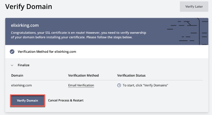 Click On Verify Domain