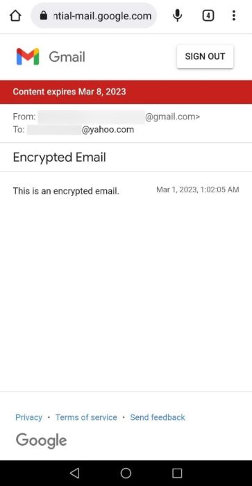 Redirected to browser via the third-party email app. 