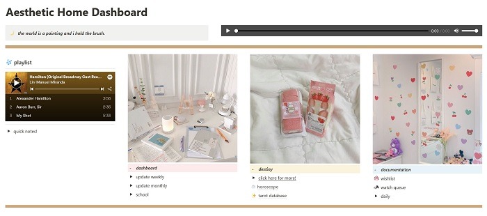 Aesthetic Home Dashboard uploaded to Notion