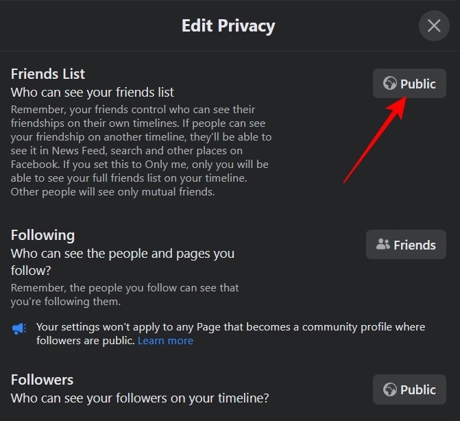 Hide Your Facebook Friends List Button