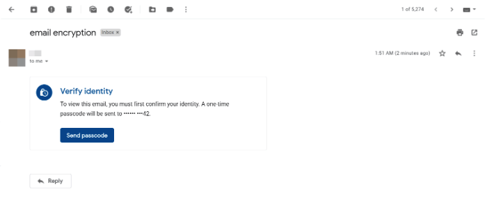 Gmail view with passcode option enabled. 