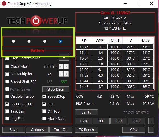 Radio buttons for profiles in Throttlestop. 