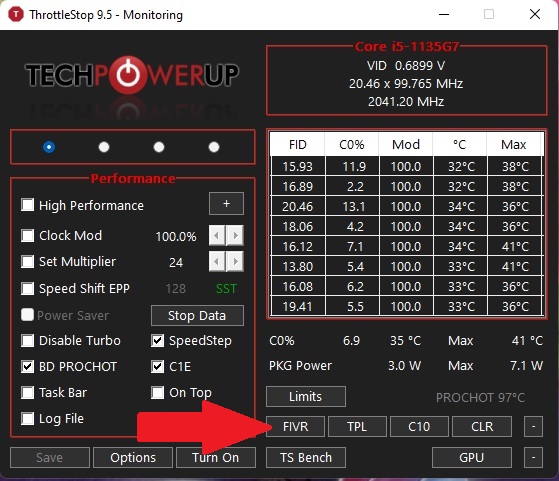 Clicking on "FIVR" option in Throttlestop. 