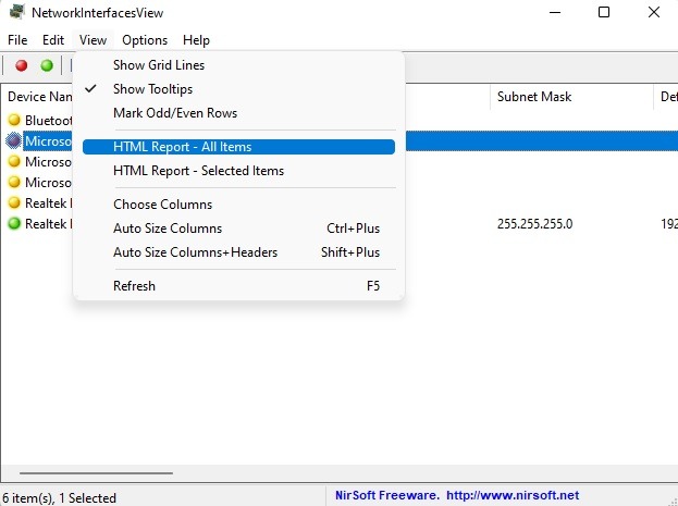 Creating an HTML report of network adapter details.